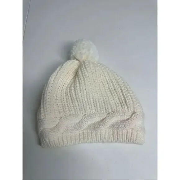 NWOT Gymboree Crochet Beanie Hat Pom Pom Knit Cream Kids Size L Winter