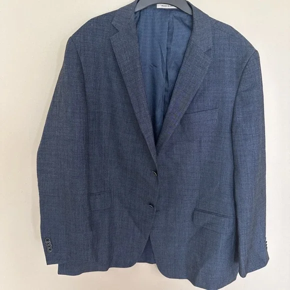 Jospeh Abboud Blazer Mens 48L Blue Heather Wool & Linen Two-Button Classic
