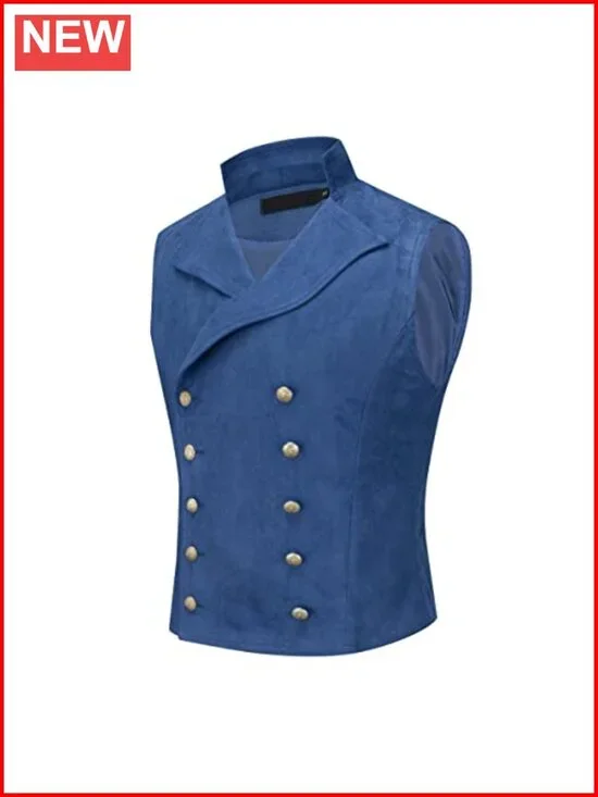 Mens Faux Suede Double Breasted Dress Vest Gothic Steampunk Waistcoat