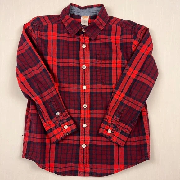 Gymboree Boys Red Navy Blue Plaid Long Sleeve Button Down Shirt Size M 7-8