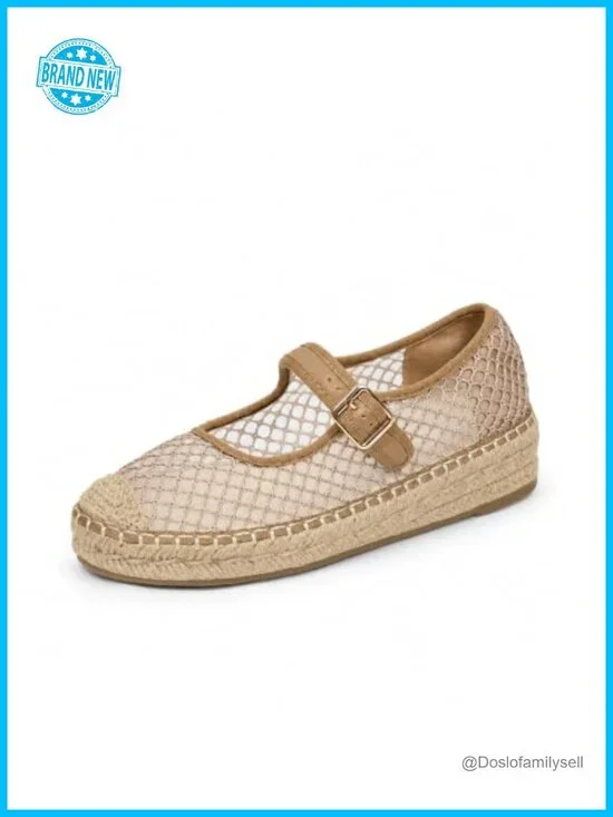Mary Jane Espadrilles Platform Flats Woven Buckle Round Toe