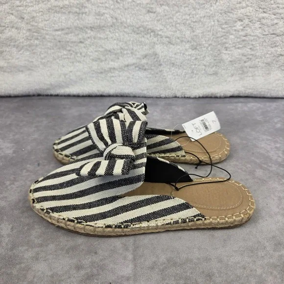 Loft Outlet Striped Espadrille Slide Sandals Black White Size 7 Woven Flats