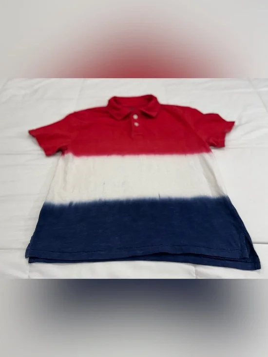 Kids Polo Shirt - Red White Navy Tie Dye Large Colorblock