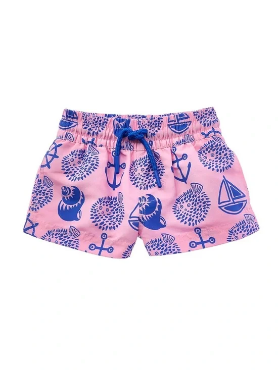 The Beaufort Bonnet Company Pink Swim Trunks with Blue Nautical Print