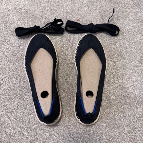 Rothy's Black and Blue Espadrille Flats with Ankle Ties