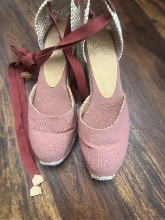 Castaner Rose Canvas Espadrille Wedges with Ankle Ties