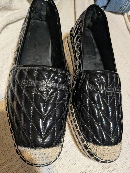 Karl Lagerfeld Paris Black Women's Desta Slip-On Espadrille Platform Flats 6.5B