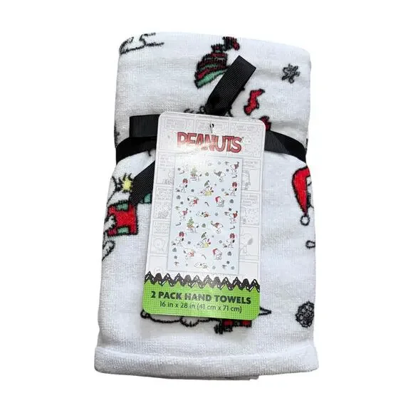 Peanuts Snoopy Woodstock 2 Pack Hand Towels NWT 16in x 28in Holiday Print
