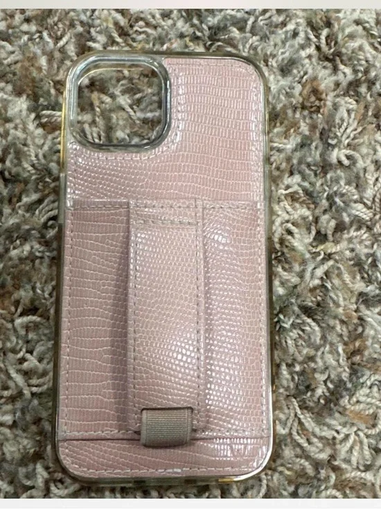 Walli IPhone 15 Blush Pink Lizard Faux Leather Phone Case with Built-In Stand
