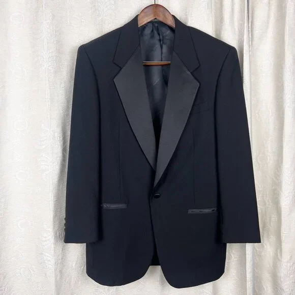 Pierre Balmain 40L tuxedo suit jacket wool 1-button blazer satin lapels formal