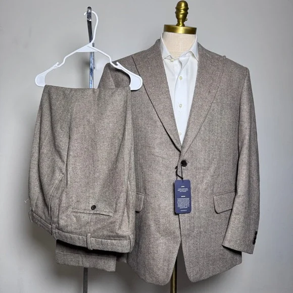 Studiosuits Suit Mens 44R 42x27.5 Brown Herringbone Wool‎ 2-Button Blazer Pant