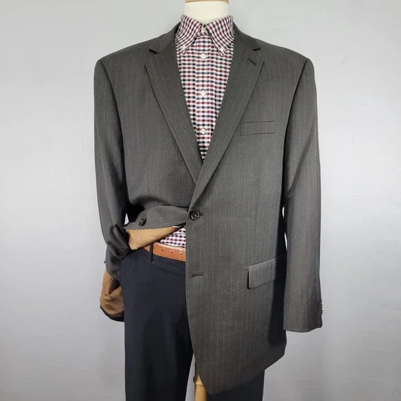 Michael Kors Men's Sport Coat Blazer Two Button‎ Olive Brown Striped Wool Sz 48L