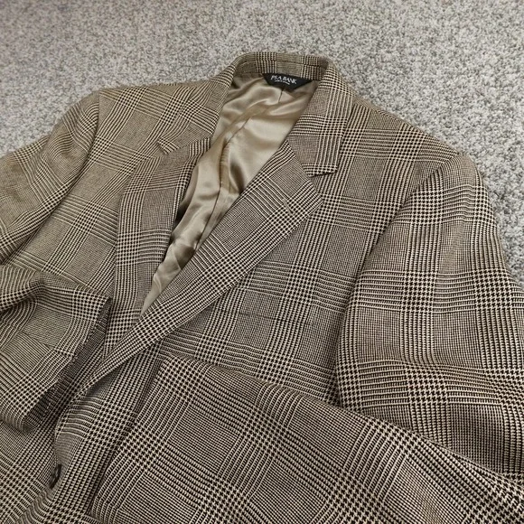 Jos‎ A Bank Blazer Mens 42L Brown Silk Camel Hair Houndstooth Sport Coat Jacket