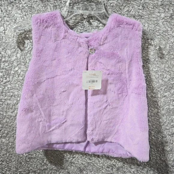 Gymboree Girls Purple Faux Fur Vest Lavender Rhinestone Button Size L‎ 10-12 NWT