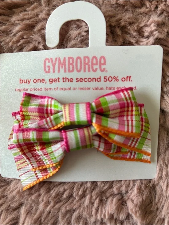 Gymboree Pink, Green & Orange Plaid Bow Hair Clips