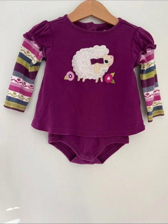 Gymboree | 100% Cotton Plum Lamb Applique Long Sleeve Top Bodysuit Size 12-18M