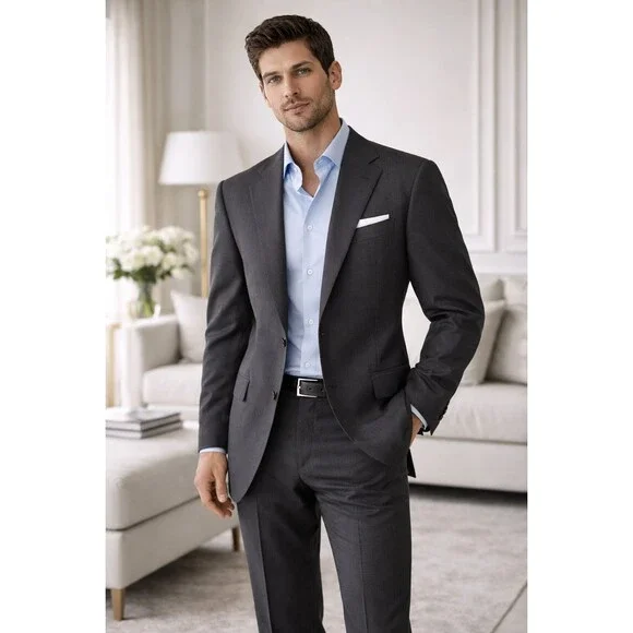 CANALI ITALY MADE 100‎ % Wool Blazer Jacket Gray Pinstripe 42L Sport Coat