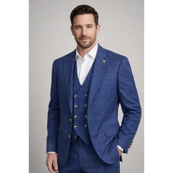 NWT Stacy Adams Blue Windowpane Sport Coat Blazer 40R Hybrid Exclusive MSRP $549