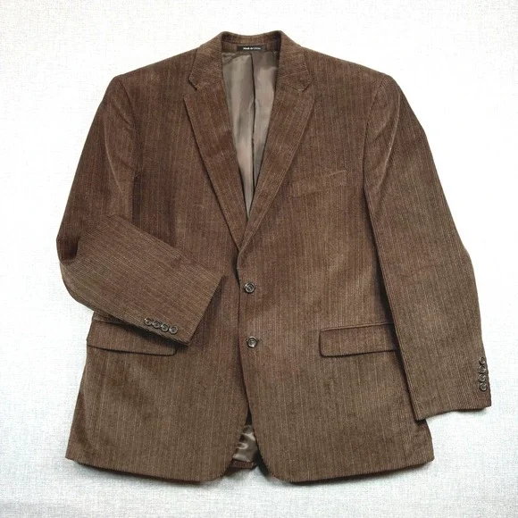 Chaps Brown Fine Wale Corduroy Sport Coat Blazer Men‎ 46R Classic Academia Prep