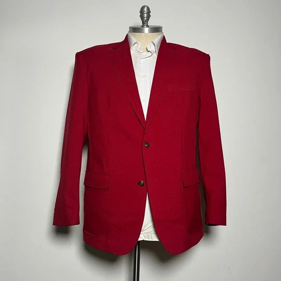 Edwards Blazer Mens 46L Red Solid Notch Lapel‎ Single Vent Two-Button Career