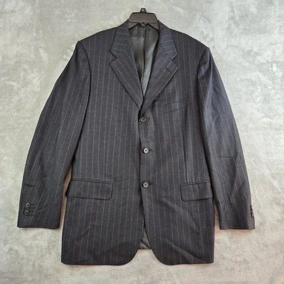 Corneliani Blazer Jacket Mens 52 Black Pin Stripe Virgin Wool Extra Fine Classic
