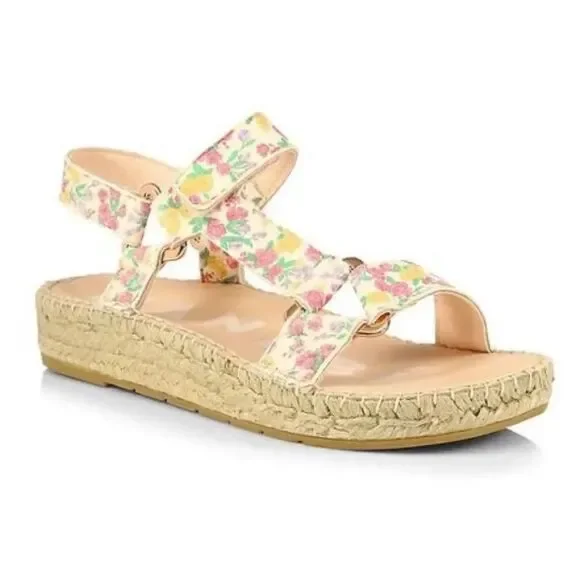 NWT Loveshackfancy X Manebi Floral Leather Espadrille Sport Sandals Size 39/US 8