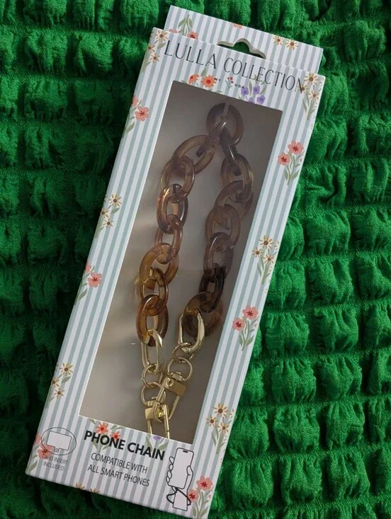 NWT! Lulla Collection Brown Tortoiseshell Phone Chain w/ Gold Hardware