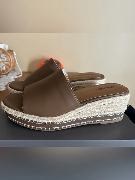 Style & Co. Brown Woven Platform Espadrille Slide