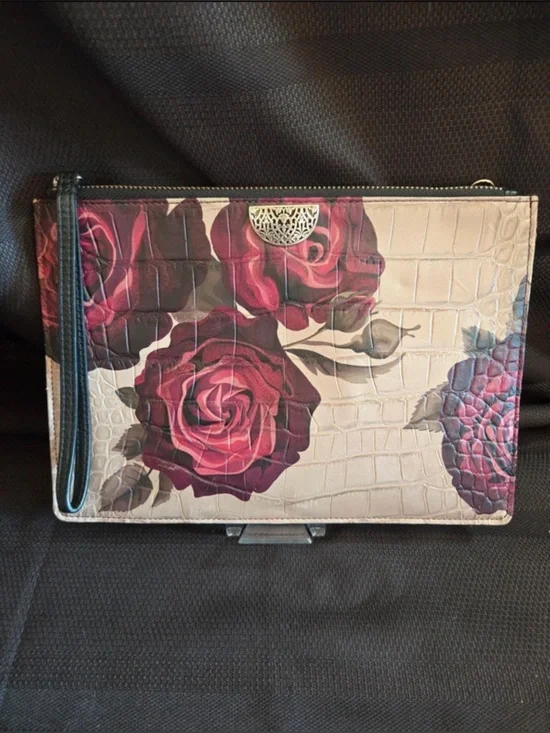 Brighton Chianti Painted Victoria Rose Croc-Embossed Leather Wristlet Clutch