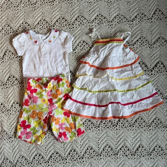 Vintage 2009 Gymboree 3 Piece Set 12-18 Month Summer Collection Butterflies Lace