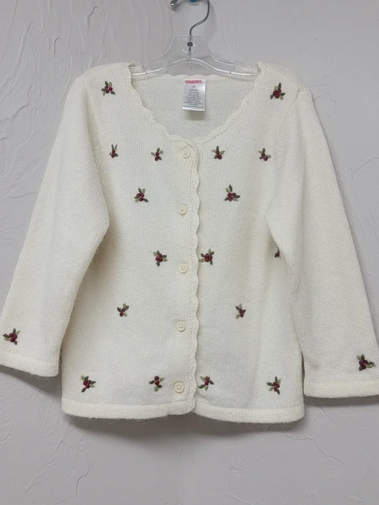 VTG Gymboree Kids Ivory Rabbit Hair Rose Floral Knit Cardigan Sweater Girls 2T