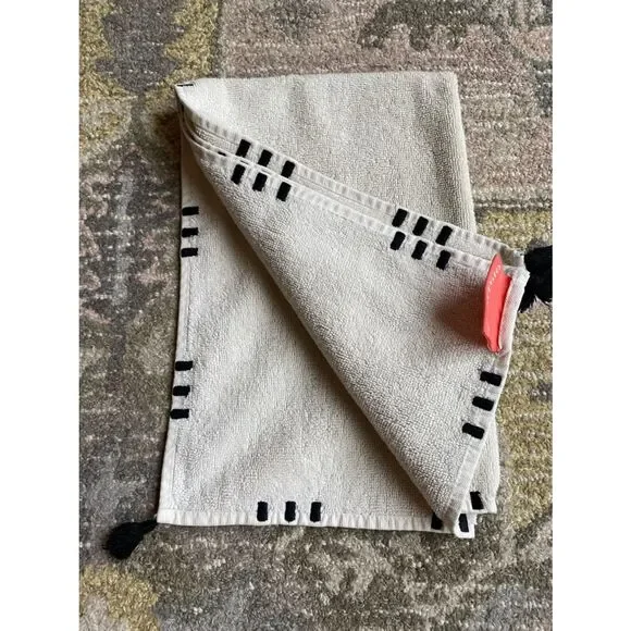 Opalhouse Off White with Black stitch Cotton Hand Towel with Black Tassels