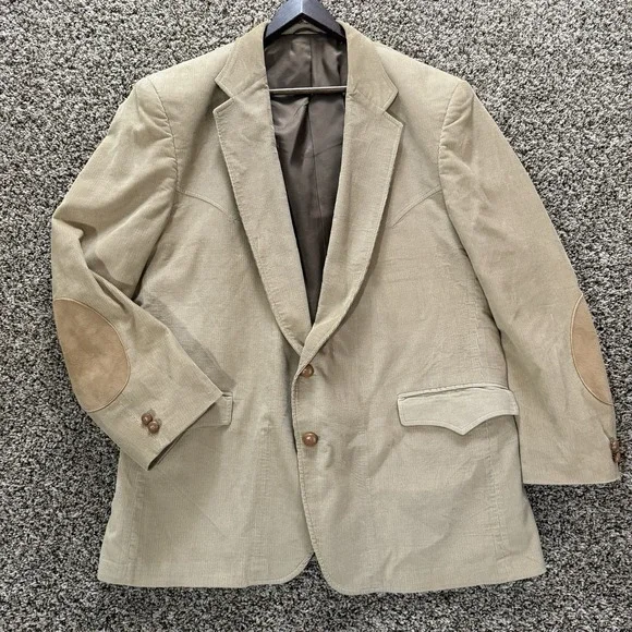 Circle S‎ 48R Tan Corduroy Blazer Western Elbow Patches Cowboy Jacket USA VTG
