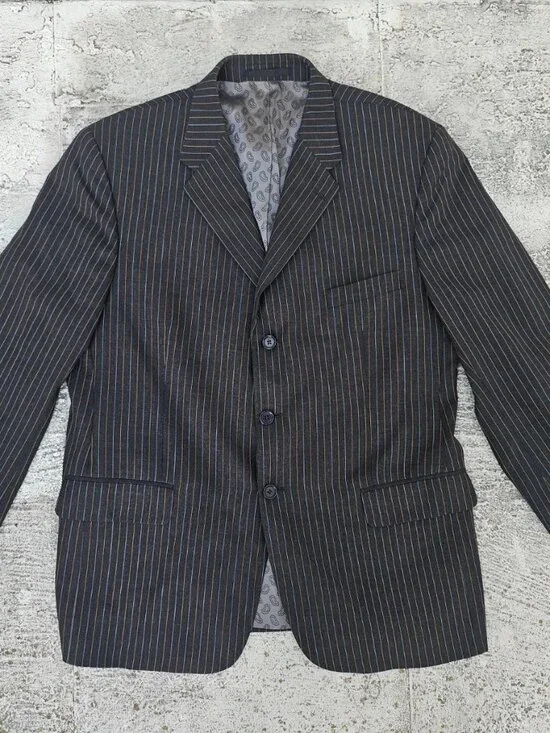 Vintage Men Blazer Jacket Sport Coat Black Multi Color Stripe Read desc size 44L