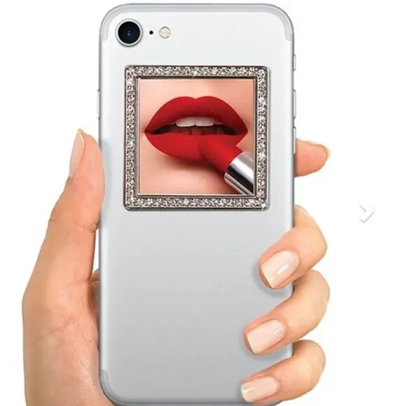 iDecoz Unbreakable Square Phone Mirror - Silver with Crystals