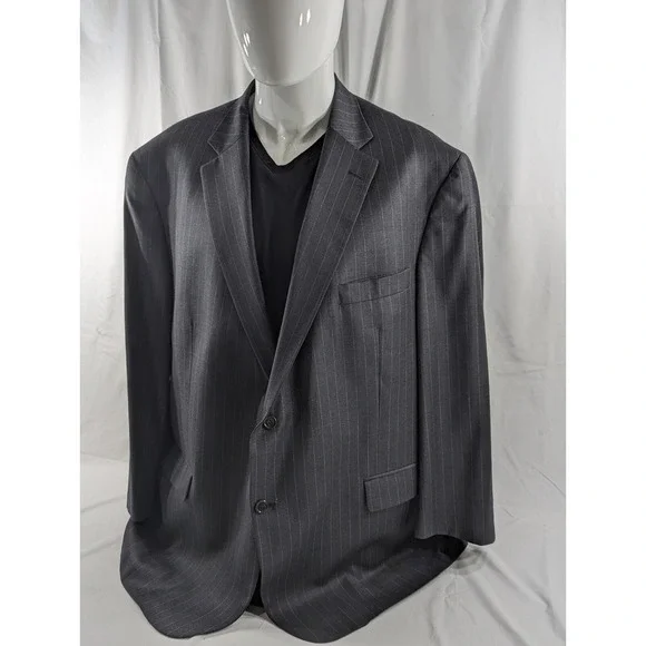 Hart Schaffner Marx Wool Blazer Suit Jacket Sport Coat 52R‎ Dark Gray Pinstripe