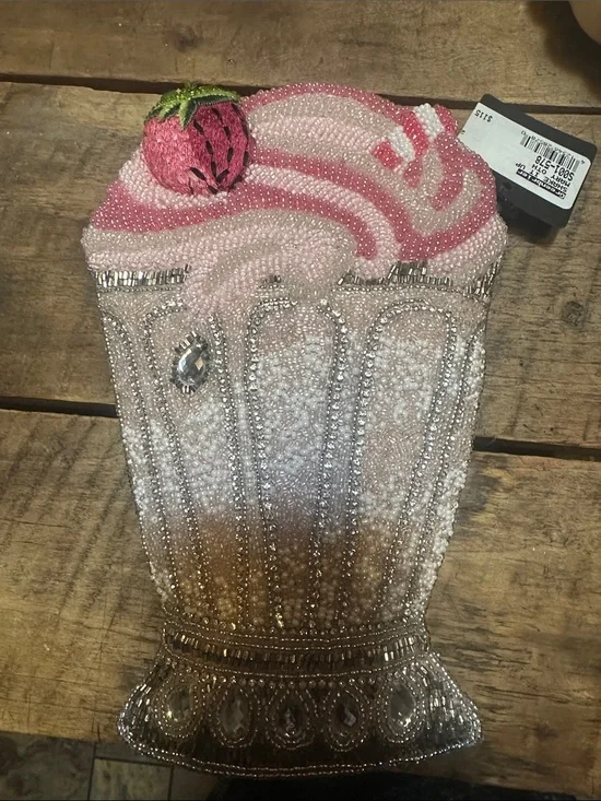Mary Frances Beaded Pink Strawberry Milkshake Clutch - Women Accessories