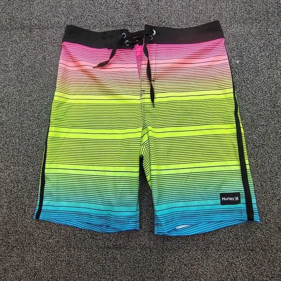 New Hurley Board Shorts Sits Above the Knee Boys Youth 12/26 Thin Stripe Swim