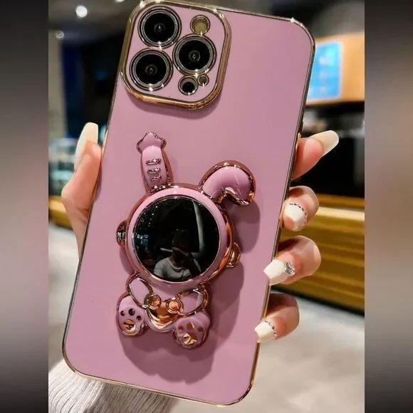 3for$20 Plating Phone Case With Rabbit Design Stand-Out Grip 15 pro max