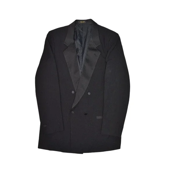 Pierre Cardin Mens 40 XL Black Tuxedo Jacket Double Breasted Wool Blazer Coat