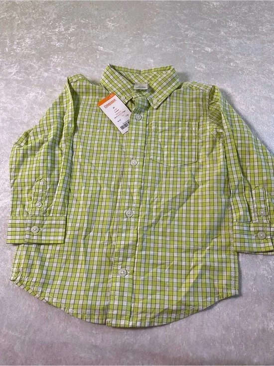Gymboree Lime & White Plaid Button-Down Shirt
