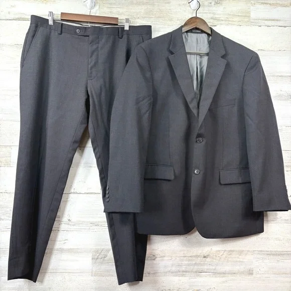 Pronto Uomo Suit Men 44R 38x28 Dark Gray Wool Blend Flat Front Corpcore Modern