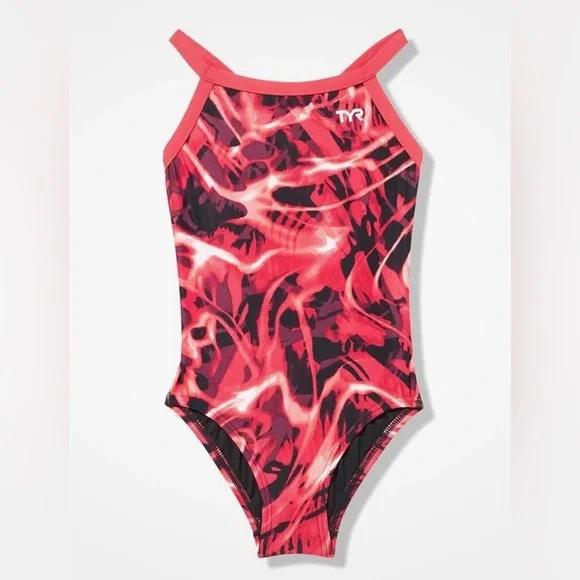 TYR Girls Durafast Lite Diamondfit Swimsuit Electro Red One Piece Size 22 DELT7Y