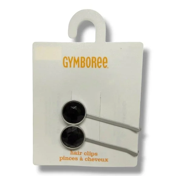 Gymboree Holiday Gems Bobby Pins Silver‎ Black Faceted Round Hair Clips 2pc NWT