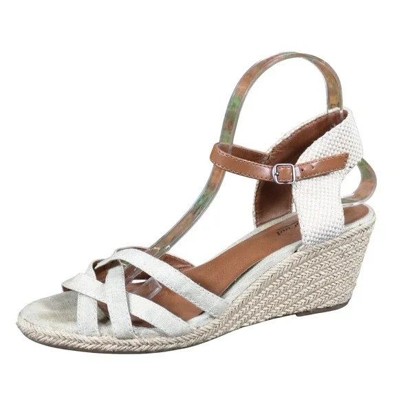 Lucky Brand Kalessie Women Espadrille Wedge Sandals Size 9 Summer‎ Beige Linen