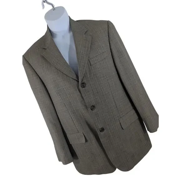 CHAPS! BLACK, CREAM & TAN GOLD MICROPLAID 100% FINE WOOL JACKET, BLAZER! SZ 40R