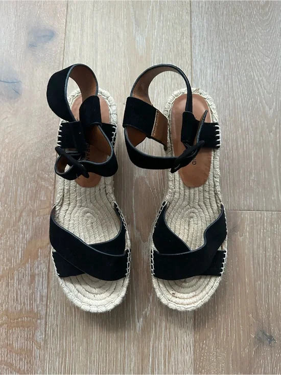 LUCKY BRAND Black Suede Audrinah Espadrille Wedge Sandals