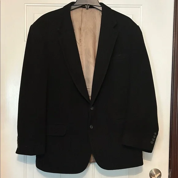 Stafford Wool Camel Hair Sports Coat 48 Black Vintage 2-Button Classic Blazer
