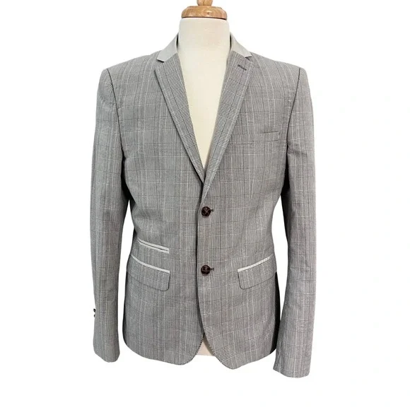 EDGE by WD·NY Blazer Mens L Gray‎ Glen Check Plaid Modern Sport Coat Wedding