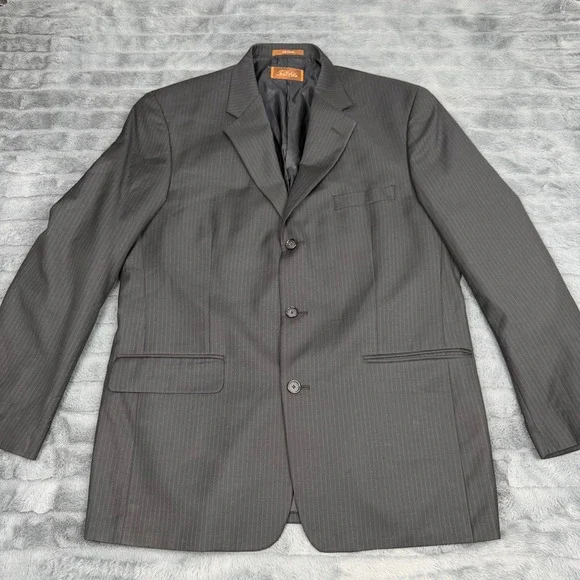 Tasso Elba Mens Pinstripe Blazer 100% Pure New Wool 3-Button Sport Coat Charcoal